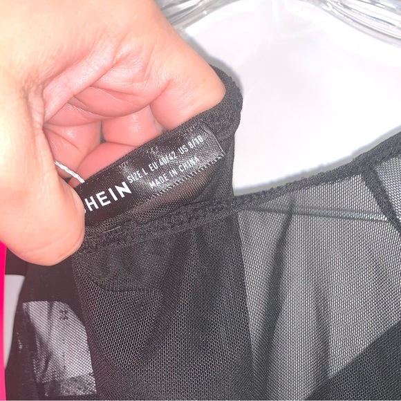 SHEIN Black Sheer Bell Sleeve Crop Top Size Large - Picture 7 of 7